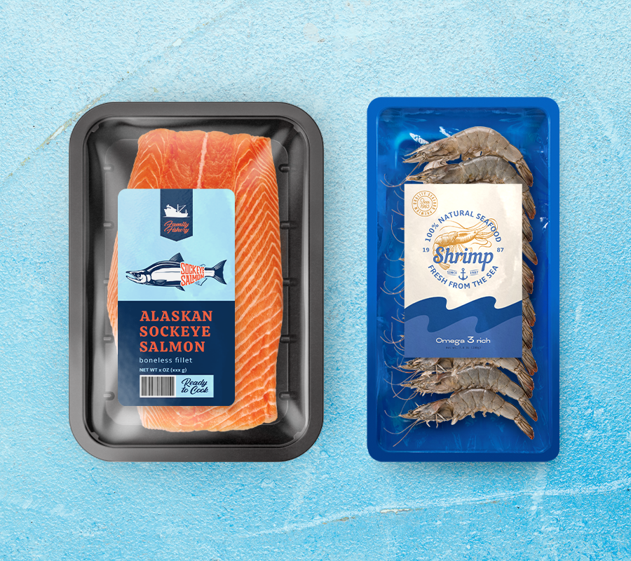 Labels for frozen seafood trays