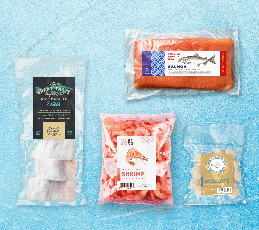 Seafood labels for vacuum-sealed freezer bags