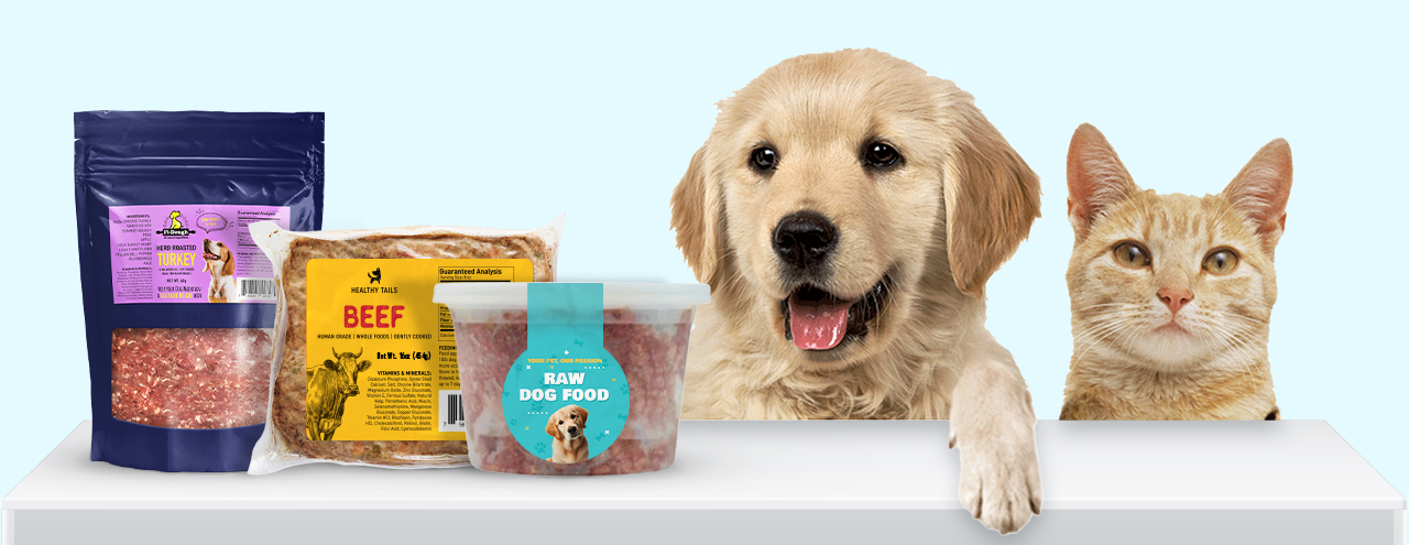 Dog food packaging and labels